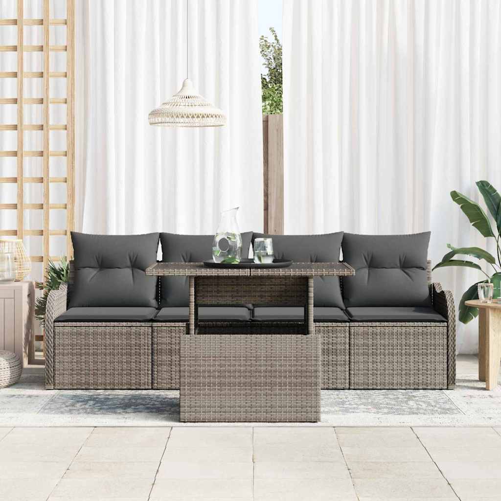 Garten-Sofa-Set 5 pcs Grau 100 x 55 x 73 cm Poly Rattan